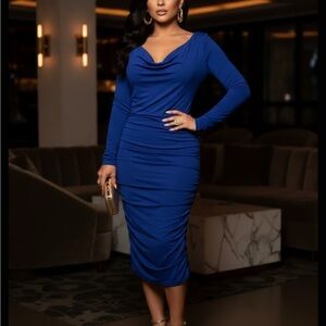 Teri Jon Royal Blue Long Sleeve Dress